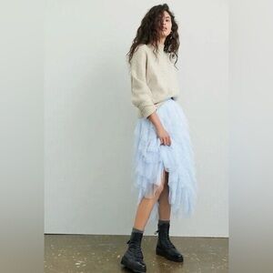 Anthropologie Le Cheri Ruffled Light Blue Tulle Skirt size XS